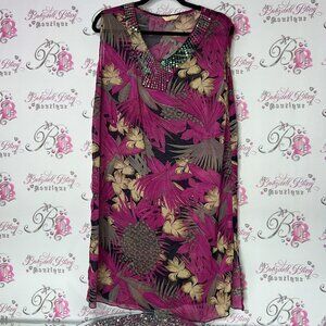 New woman cover up Tropical Pink and Beige Sleeveless Dress sequins